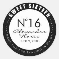 Black & White Fashion Sweet 16 Favour Label Sticke