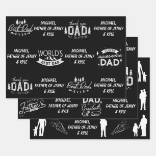 Black & White Father's Day  Wrapping Paper Sheet