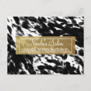 Black White & Faux Gold Chic Salon Event Postcard