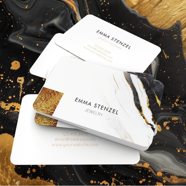 Black White Faux Gold Foil Marble Business Card (Creator Uploaded)