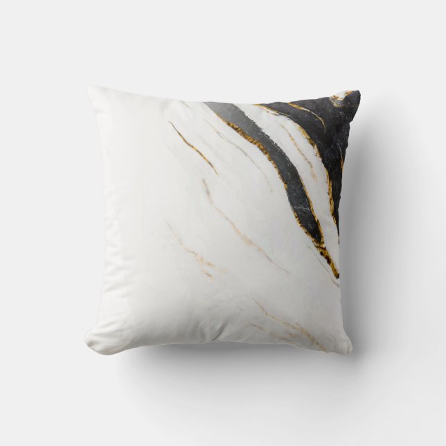 Black White Faux Gold Foil Marble Patterned Cushion (Front)