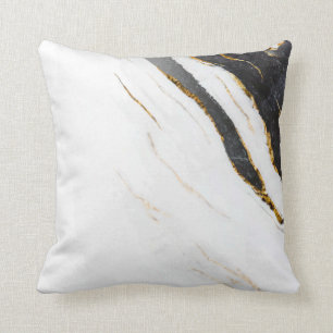 Black White Faux Gold Foil Marble Patterned Cushion