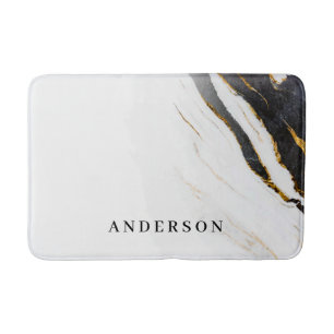 Black White Faux Gold Foil Marble Personalised Bath Mat