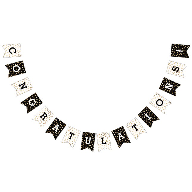 Black White Faux Gold Glitter Dots Congratulations Bunting (All)