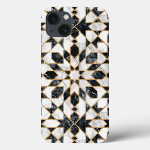 Black & White Faux Gold Marble Moroccan Mosaic iPhone 13 Case