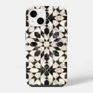 Black & White Faux Gold Marble Moroccan Mosaic iPhone 14 Case