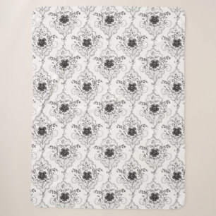 Black White Faux Lace Flowers Sherpa Blanket