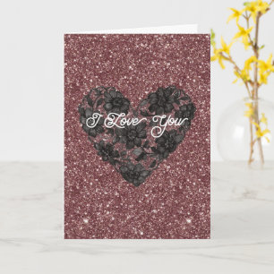 Black White Faux Lace Heart Floral  Card