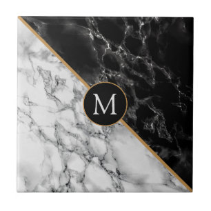 Black White Faux Marble Personalised Letter Tile