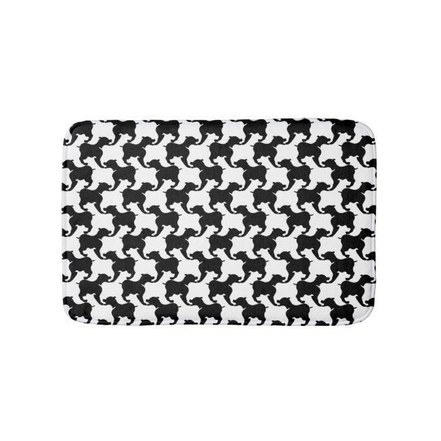 Black White Faux Pied de Poule with dogs Bath Mat (Front)