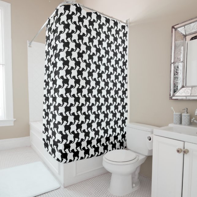 Black White Faux Pied de Poule with dogs Fashion C Shower Curtain (In Situ)
