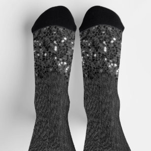 Black white faux sparkles rustic wood socks