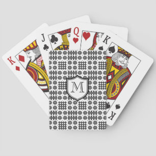 Black, White Faux Welsh Tapestry Pattern Monogram Playing Cards