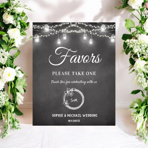 Black White Favours Rustic Wedding Sign Poster