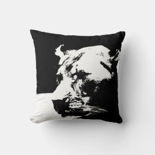 Black & white female lion pop art cushion