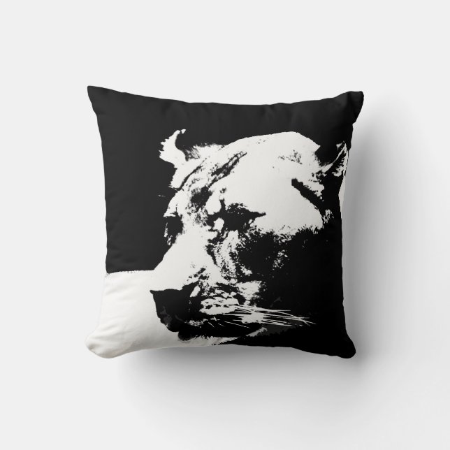 Black & white female lion pop art cushion (Front)