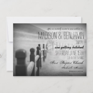 Black White Fence Post Rustic Wedding Invitations