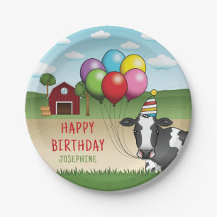 Black White Festive Cow Barnyard Kid's Birthday Paper Plate