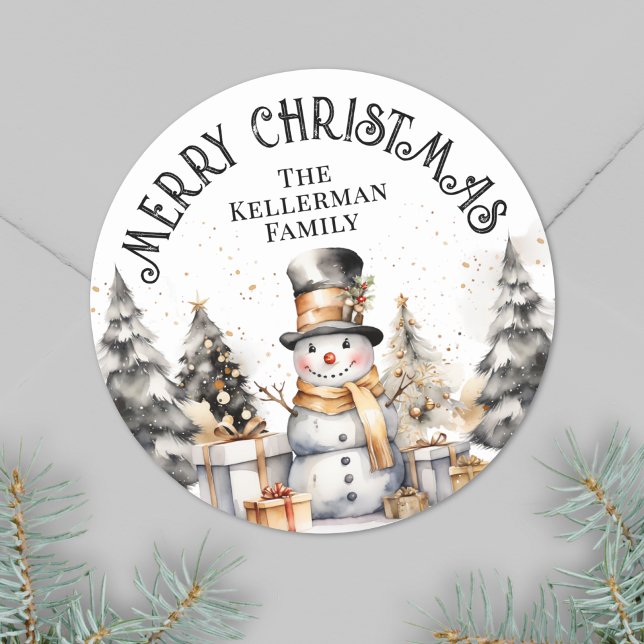 Black White Festive Winter Merry Christmas Classic Round Sticker (Black White Festive Winter Merry Christmas Classic Round Sticker )