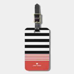 Black, White & Fiesta Orange Striped Personalised Luggage Tag