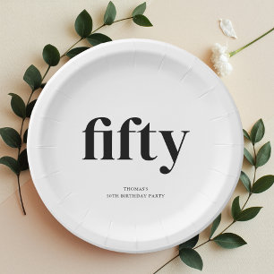Black & White Fifty 50th Birthday Paper Plate