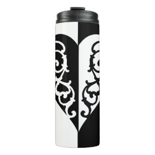 Black &White Filigree Heart Thermal Tumbler