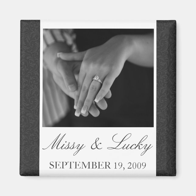 Black & White Filigree Save the Date Magnet (Front)