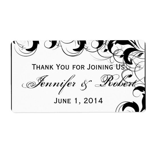 Black White Filigree Vintage Water Bottle Label Shipping Label