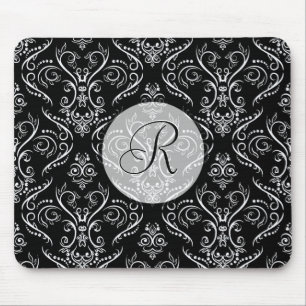 Black & White Fine Shading Pattern-Monogrmed Mouse Pad