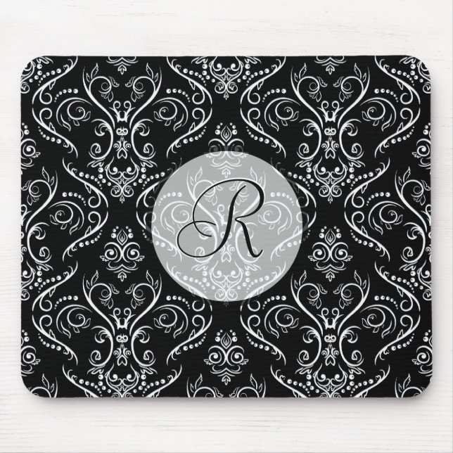 Black & White Fine Shading Pattern-Monogrmed Mouse Pad (Front)