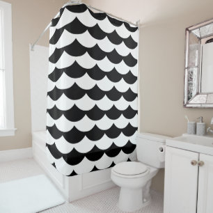 Black & White Fish Scale Print Shower Curtain