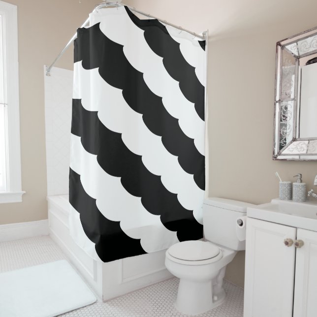 Black & White Fish Scale Print Shower Curtain (In Situ)
