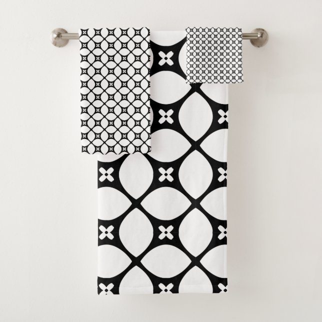 Black white Flake pattern  Bath Towel Set (Insitu)