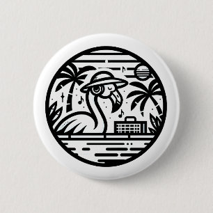 Black & White Flamingo Headphones & Music Tropics 6 Cm Round Badge