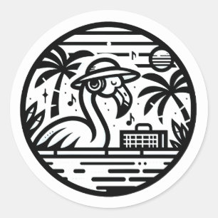Black & White Flamingo Headphones & Music Tropics Classic Round Sticker