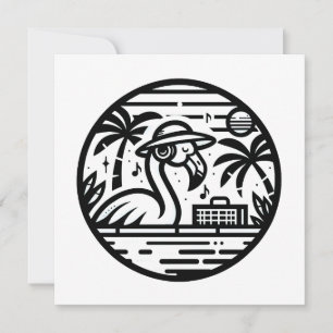 Black & White Flamingo Headphones & Music Tropics Invitation
