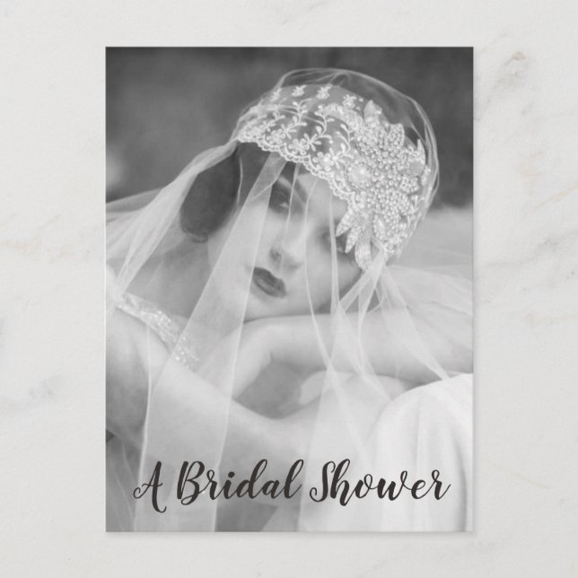 Black & White Flapper Style Bridal Shower Invite Postcard (Front)