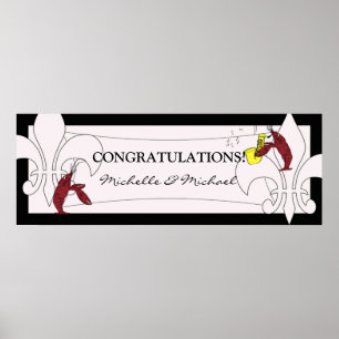 Black White Fleur de Lis Crawfish Party Banner Poster