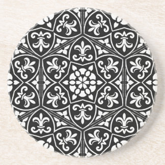 Black&white fleur de lis vertical floral pattern coaster