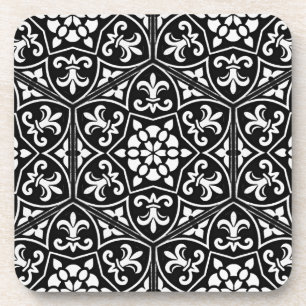 Black&white fleur de lis vertical floral pattern coaster