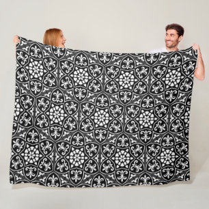 Black&white fleur de lis vertical floral pattern fleece blanket