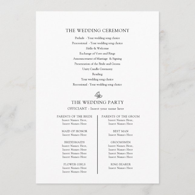 Black white fleur de lis wedding thanks program (Back)