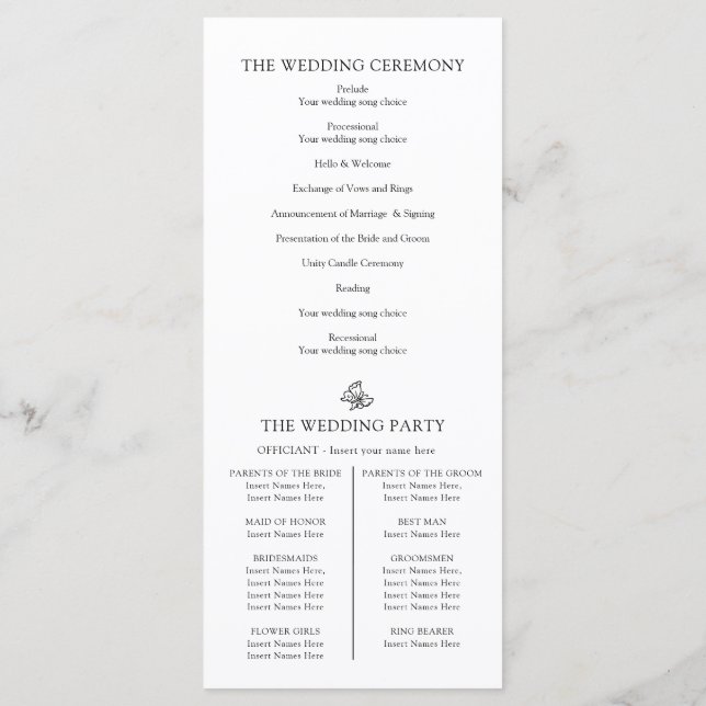 Black white fleur de lis wedding thanks program (Back)