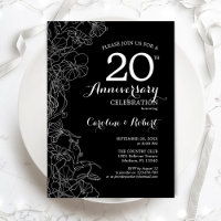 Black White Floral 20th Anniversary