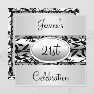 Black & White Floral 21st Birthday Event Invitation