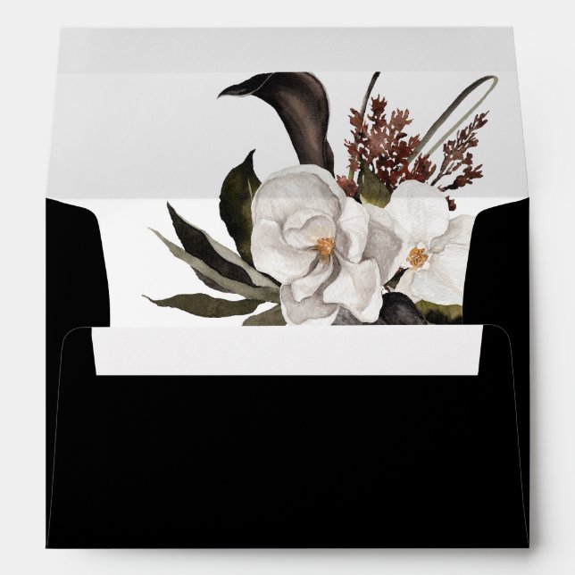 Black & White Floral 5 - Black 2 Envelope (Back (Bottom))