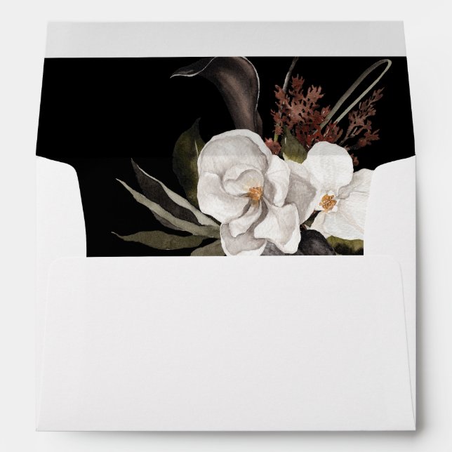 Black & White Floral 5 - Black Envelope (Back (Bottom))