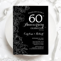 Black White Floral 60th Anniversary