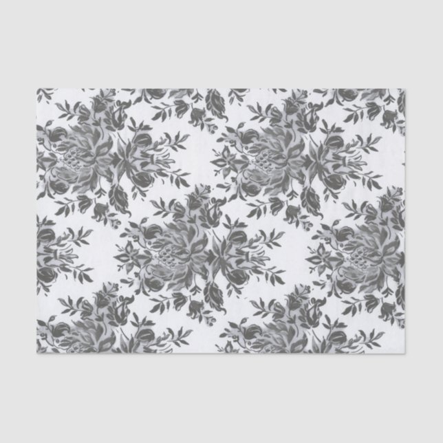 Black White Floral Antique collage victorian Tissue Paper (Front)