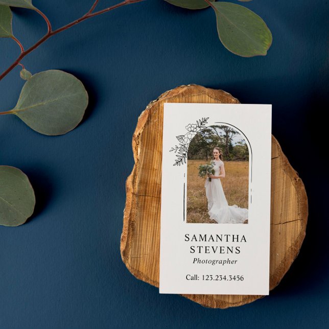 Black White Floral Arch Hand Drawn Photographer Business Card (Creator Uploaded)